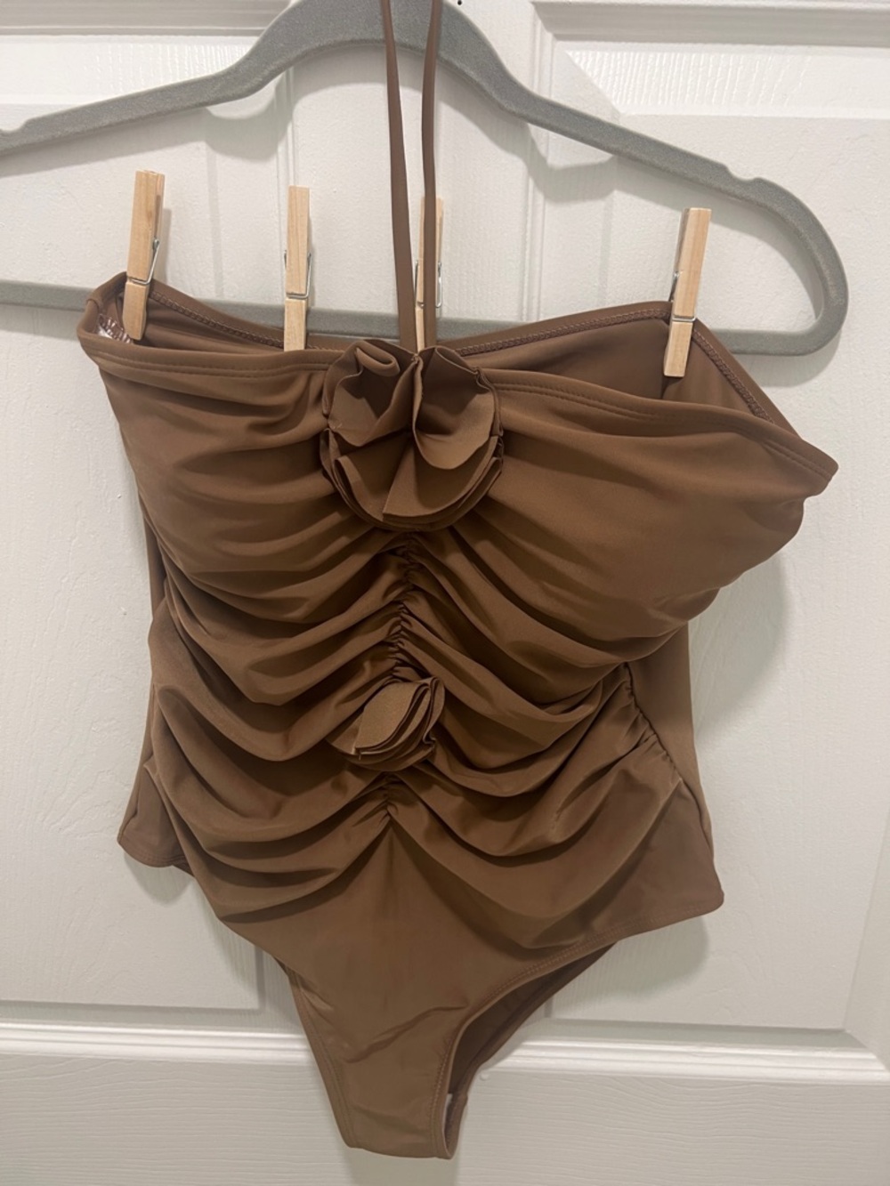 Halter Ruched One-Piece Swimsuit in Brown